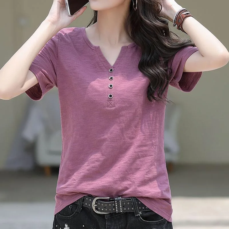 

2021 New Women Shirts 100% Cotton T Shirt Woman Summer Fashion Short Sleeve O Neck T-shirt Woman Korean Style Plus Size Shirt