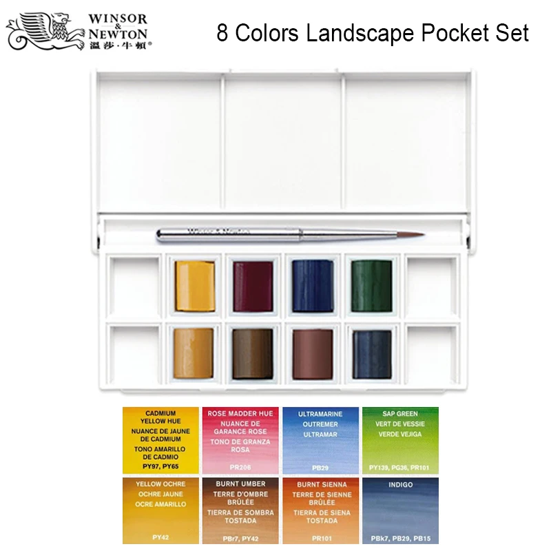 Winsor &amp Newton 8-цветный акварельный пигментный пейзаж/пейзаж/портрет/цветочный