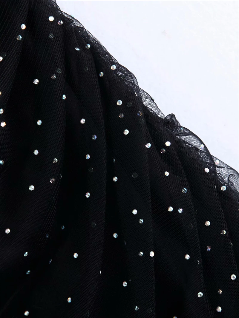 

Sweet Women Sequined Mesh Dress 2020 Fashion Ladies Slash Neck Mini Dresses Sexy Elegant Female Chic Ruffles Draped Vestidos
