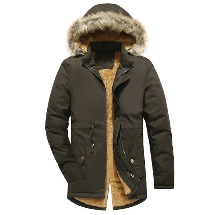 Army Green NaranjaSabor Новая мужская зимняя парка мужская флисовая куртка с меховым воротником мужская хлопковая толстая верхняя одежда с капюшоном мужская брендовая одежда N579 - Цвет: Army Green