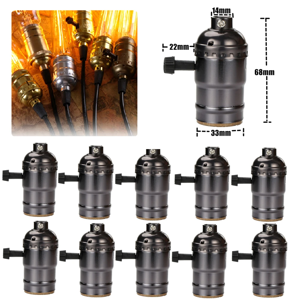 

10pcs E27 Black Vintage Aluminum Shell Base Lamp Bulb Holder Pendant Lighting Socket Ceiling Light Adaptor With Switch D40