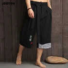 Мужские Широкие брюки JDDTON, Стильные повседневные юката укороченные брюки с принтом, JE655, лето традиционное японское кимоно