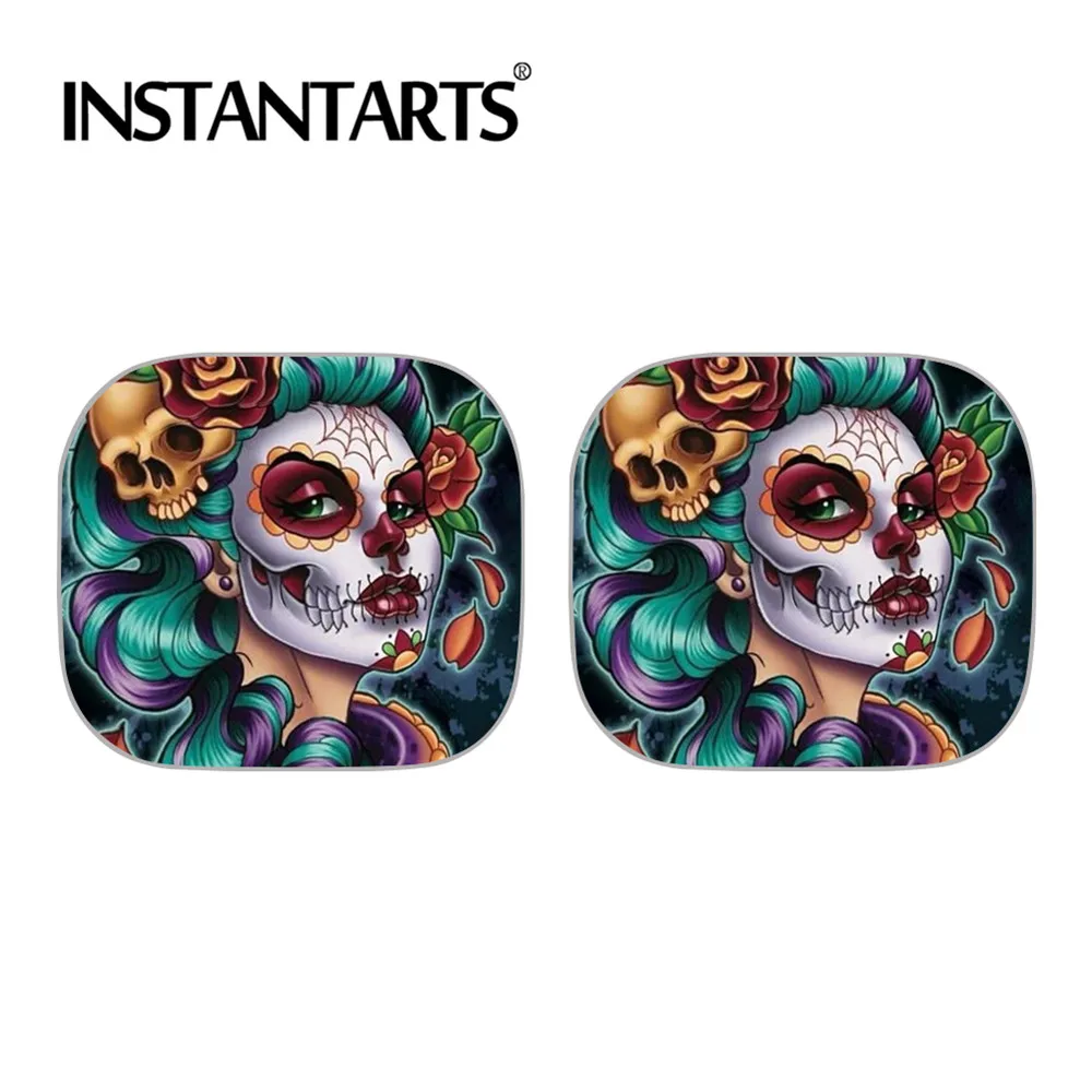 

INSTANTARTS Punk Sugar Skull Design 2pcs/Set Car Sunshades for Side Windows Stylish Car Windshield Sun Shade UV Sun Sunshade