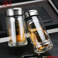 fsile 200230ml double layer glass small capacity mini tea cup men and women portable water cup home office creative gift cup