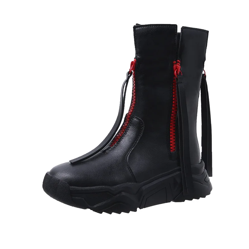 

2021 women's boots round toe warmth and velvet women's shoes fashion all-match mid-tube boots women's winter shoes FD-40