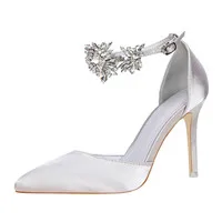 

Elegant Rhinestone High Heels Women Pumps Silk Pointed Toe Wedding Shoes Women Buckle Strap Crystal Party Shoes Women