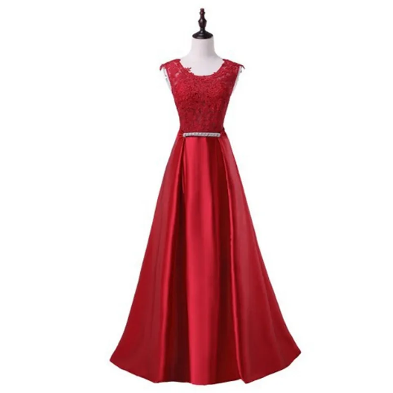 [Clearance Sale] Shine Satin Long Lace Evening Dress 2020 Fashion O Neck Sleeveless Zipper Back Formal Party Dresses | Свадьбы и