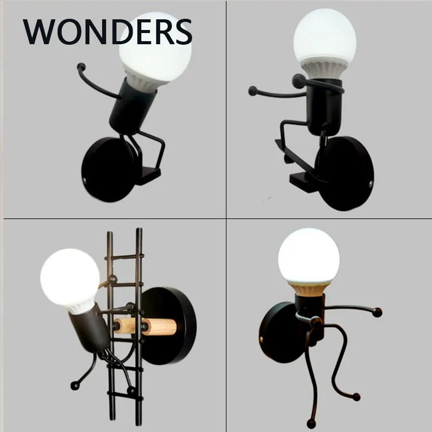 led wall lamp american creative doll wall lights metal cartoon robot sconce to bedroom bedside lighting indoor home decors lamps free global shipping