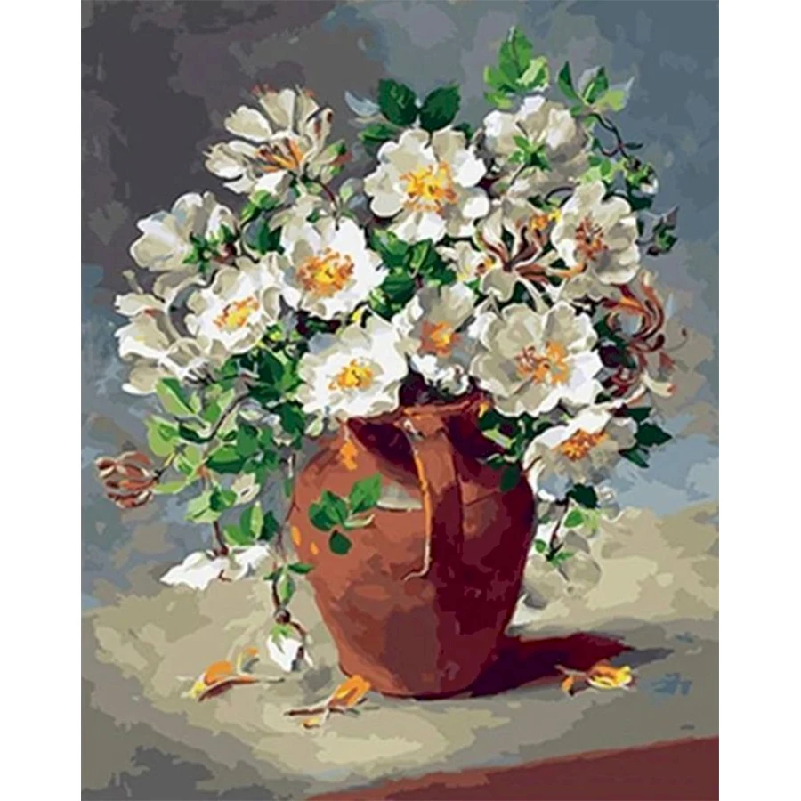

FSBCGT Flower Vase DIY Painting By Numbers Adults Drawing On Canvas Pictures By Numbers Modern Home Wall Art Number Decor