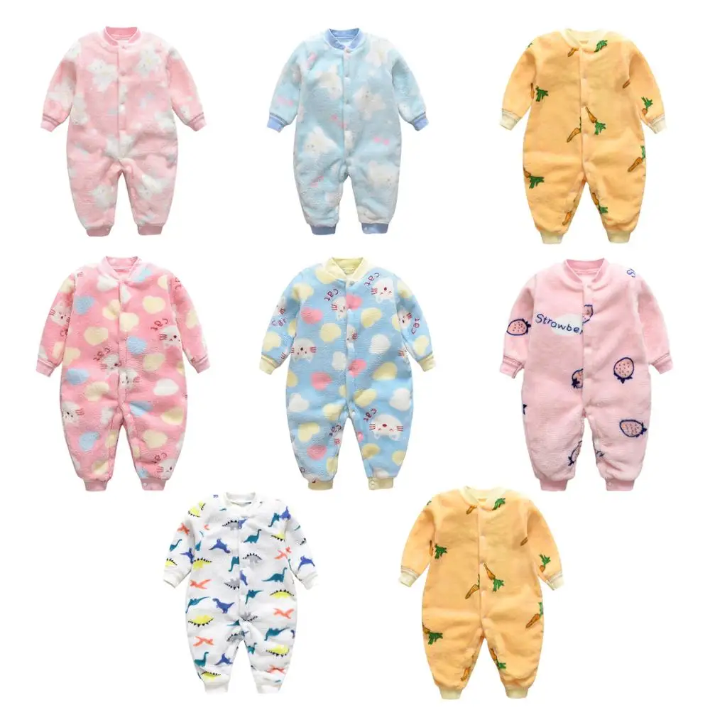 CALOFE Baby Rompers Winter Warm Longsleeve Coral Fleece Newborn Baby Boy Girl Clothes Infant Jumpsuit Animal Overall Pajamas