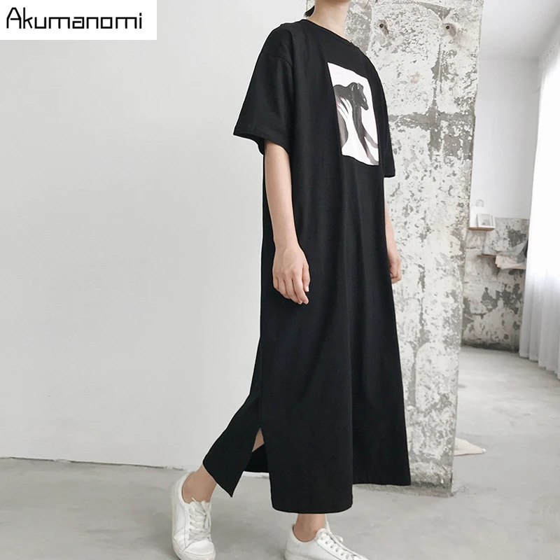 Хлопковые длинные Harajuku черные футболки платья для женщин размера плюс 7xl 6xl 5xl xxxxl