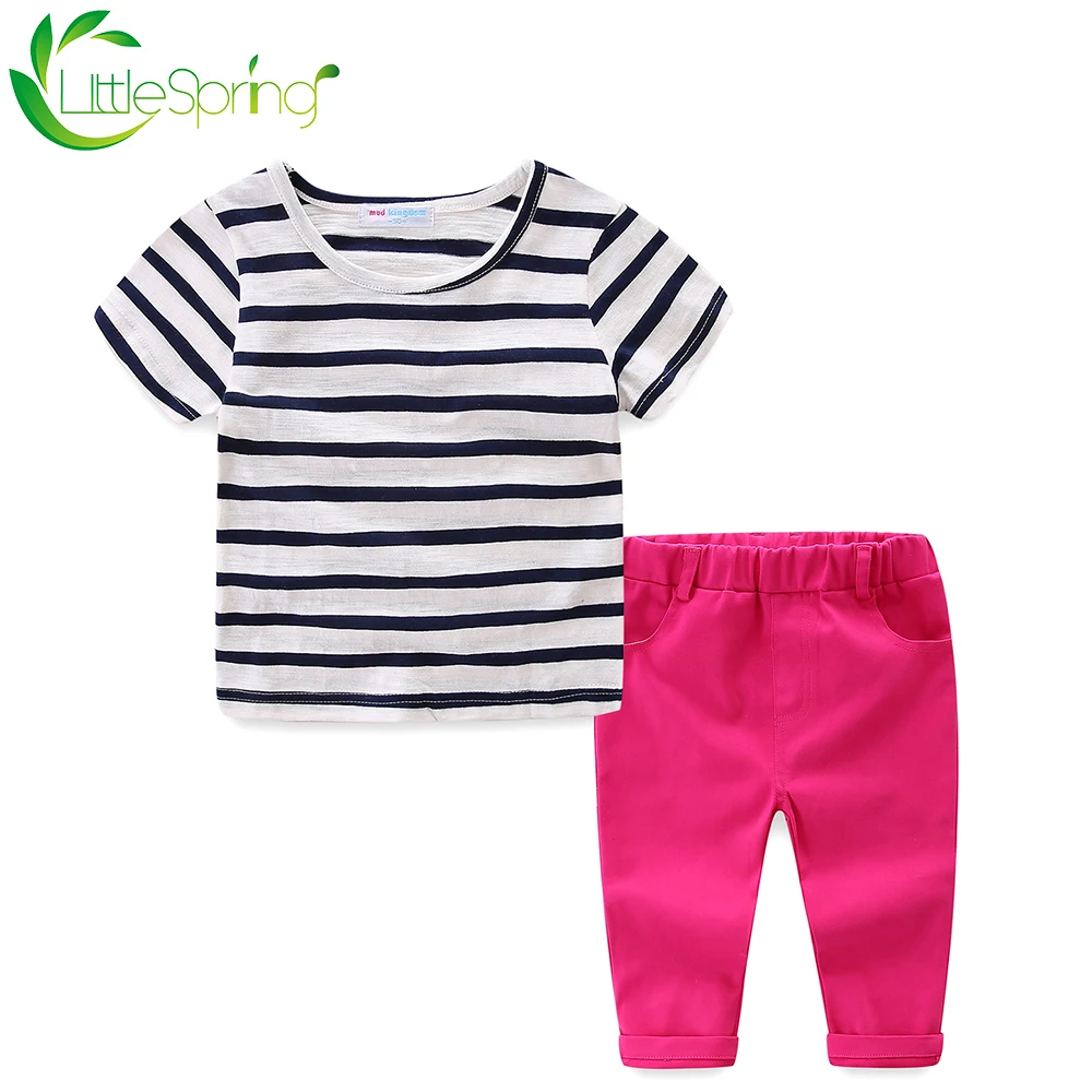 LittleSpring/Одежда для маленьких девочек Укороченные штаны в полоску с короткими