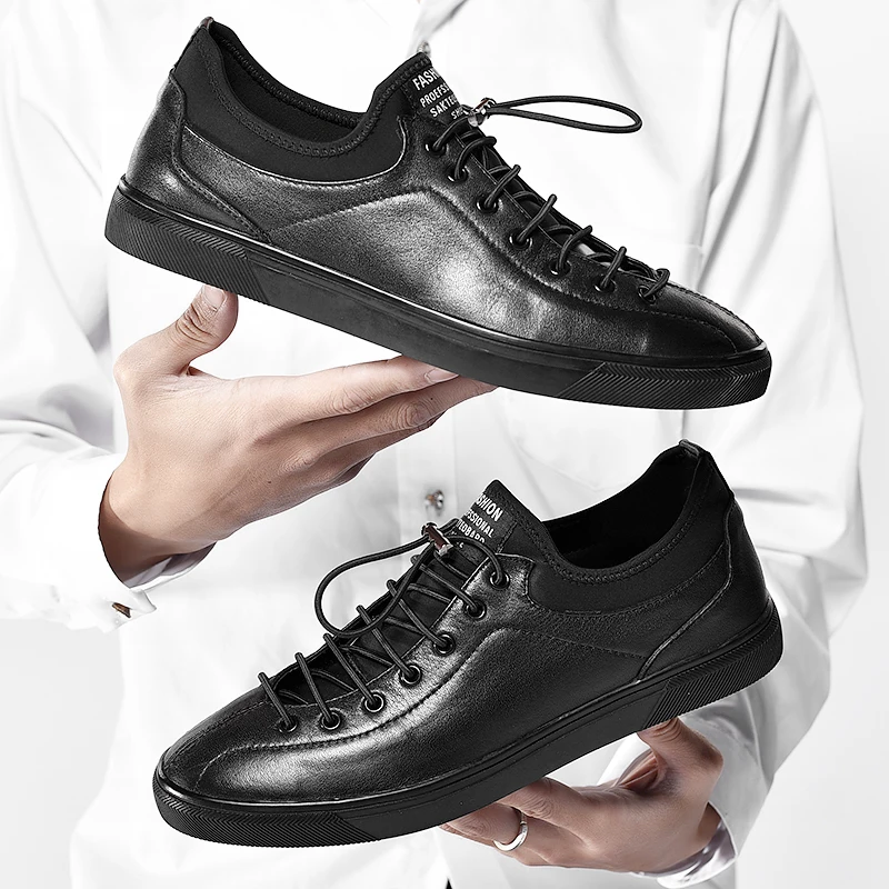 Черно-белые кроссовки мужская обувь повседневная модная кожаная удобная ручной