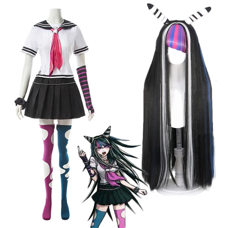 Danganronpa Косплей Ибуки Mioda костюм длинный парик для униформы девочек юбка комплект