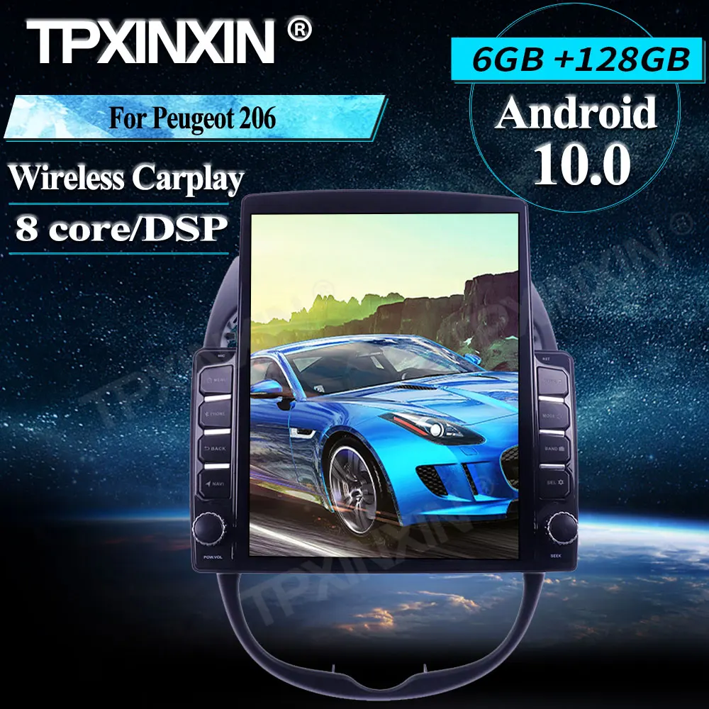 구매 자동차 GPS 네비게이션, 푸조 206 라디오 테슬라 스타일 안드로이드 6 + 128G 무선 카플레이 스테레오 수신기 6 + 128G 자동차 라디오 플레이어