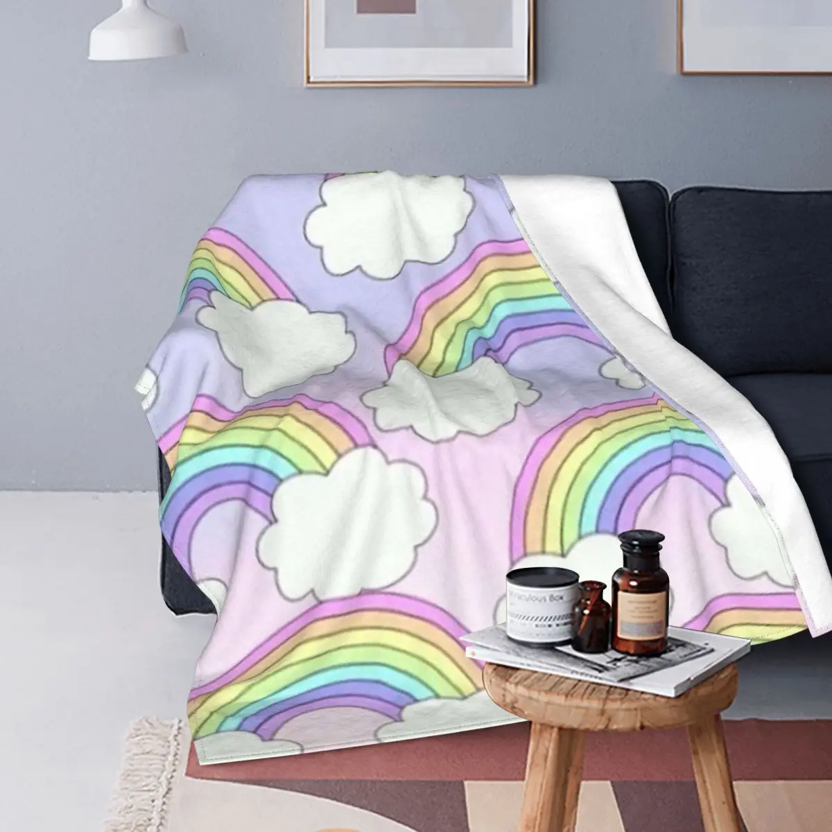 

Радужное водонепроницаемое одеяло, флисовое весенне-осеннее разноцветное многофункциональное мягкое покрывало для дивана, искусственное ...