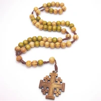 christian catholic wooden cross virgin holy christ pendant necklace for men women rosary necklace prayer beaded jewelry