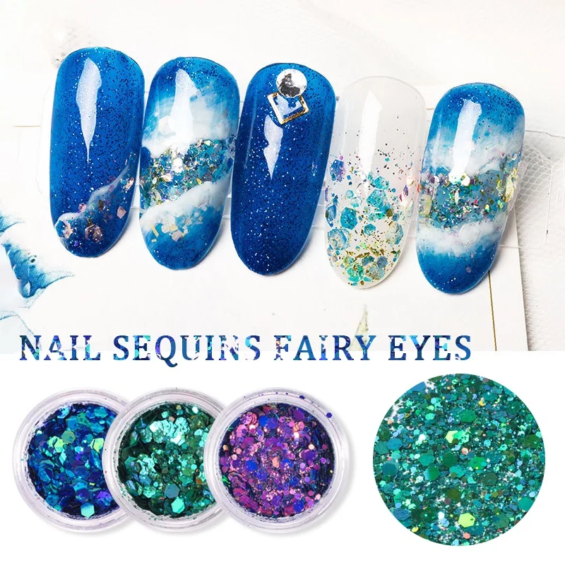 

Newest Holographic Nail Art Sticker Kit Iridescent Nails Sequins Mermaid Colorful Flakes Glitter Make Up For Nail Face Body Eyes
