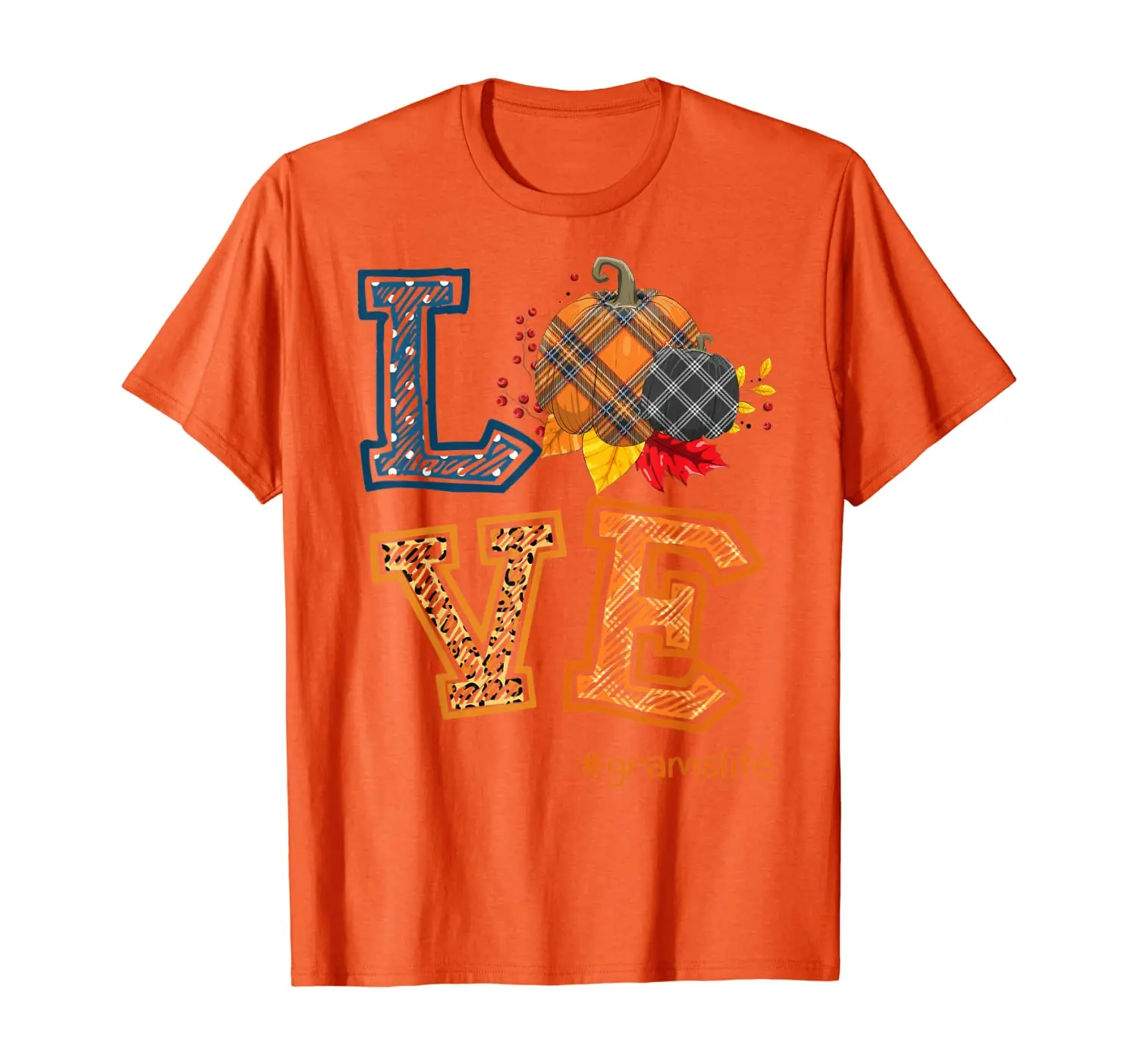 

Womens LOVE Grams Life Plaid Pumpkin Fall Thanksgiving Gift T-Shirt