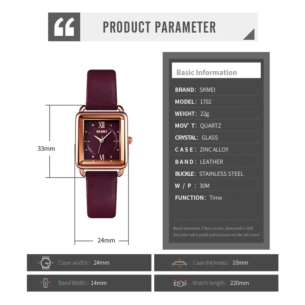 

SKMEI 3D Glass Quartz Ladies Watches Fashion rectangl Dial Women Quartz Wristwatches Genuine Leather Girl Watch reloj mujer 1702