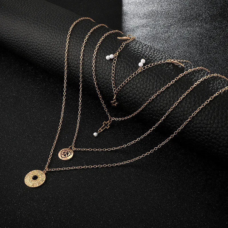 

Vintage Hollow Star Cross Pendant Necklace For Female Charm Gold Color Chain Resin Necklace Wedding Creative Jewelry