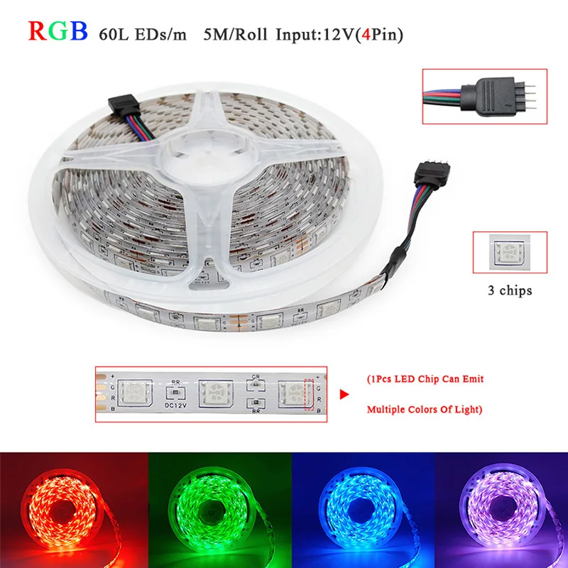 5m 10m 15m RGBW RGBWW RGB LED Strip Light 5050 SMD 2835 Flexible Ribbon Luces Room Decor DC12V IR WiFi Remote Contoller | Освещение