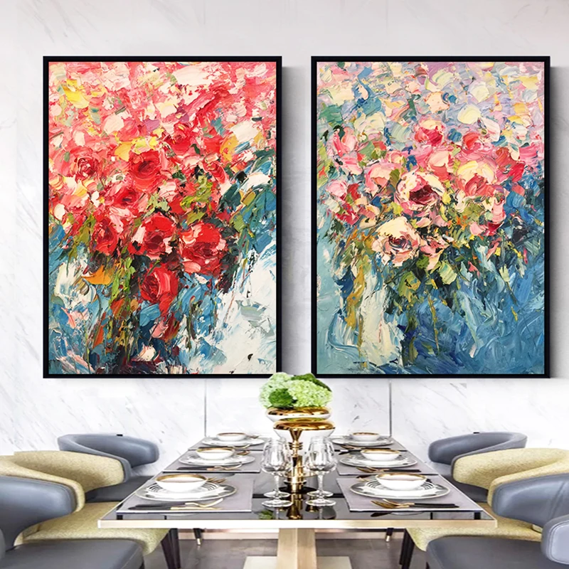 

100% Handpainted Modern Abstract Rose Oil Painting On Canvas Art Gift Home Decoration Living Room Wall Art Frameless Picture