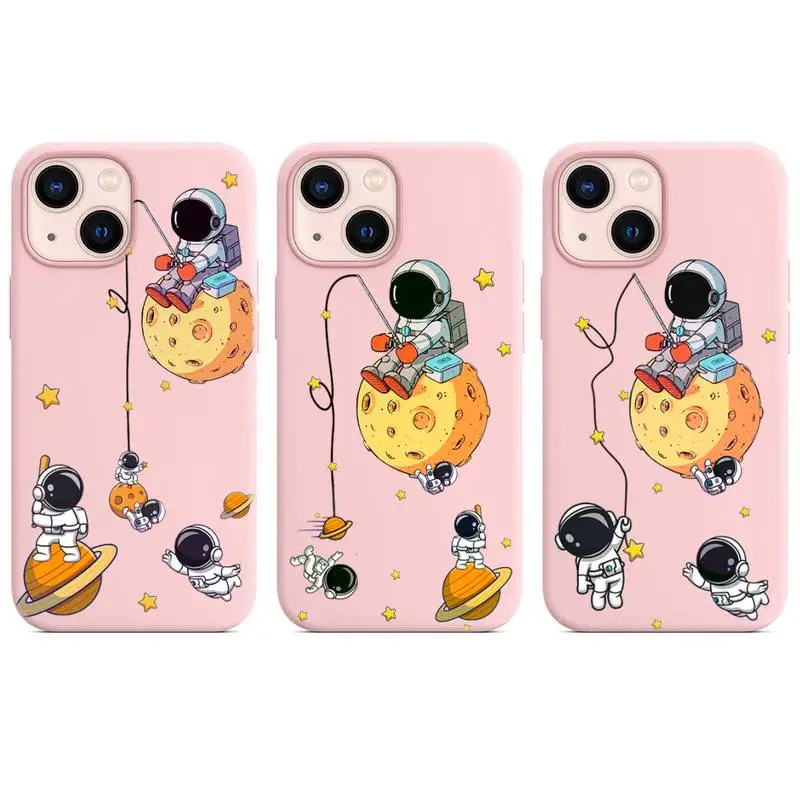 

Astronaut cartoon creative Phone Case for iphone 13 12 XS 11 pro max mini SE 2020 6 6s 7 8 plus X XR cases color pink funda