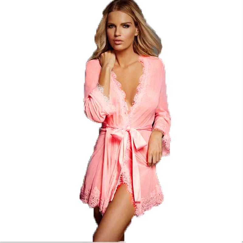 Халат женский кружевной с подкладкой пикантное однотонное свадебное кимоно для