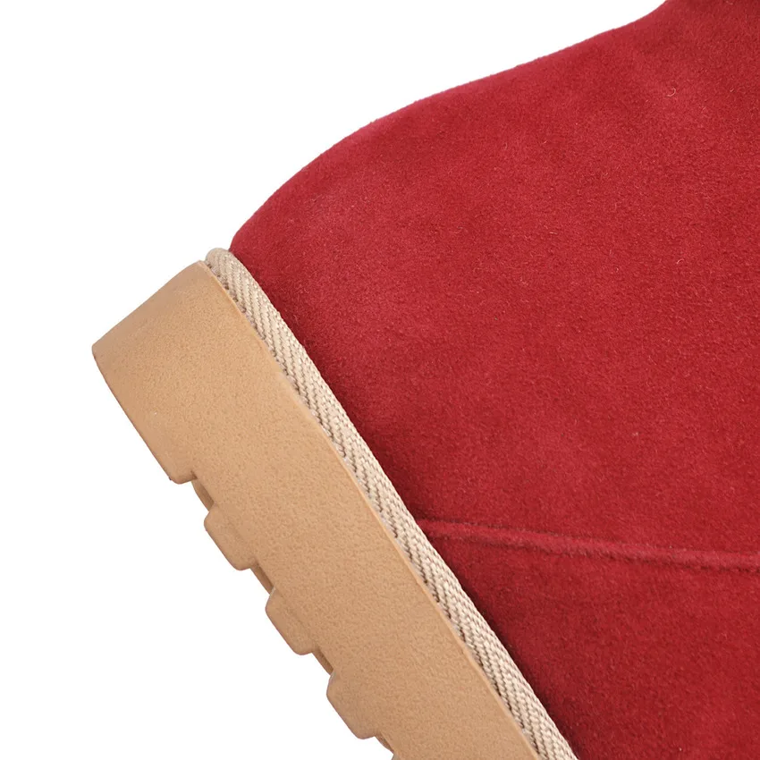 Женские ботинки на танкетке QUTAA зимние теплые до середины икры низком каблуке с