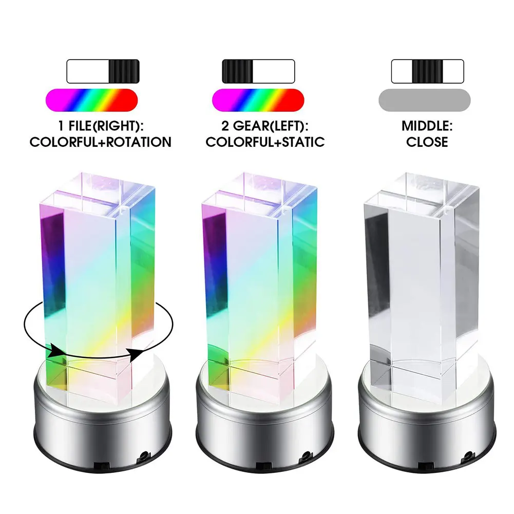 

LED Colorful Light Rotating Glass Crystal Statue Display Base Round 7 Colorful LED Luminous Light Holder Stand With USB Cable