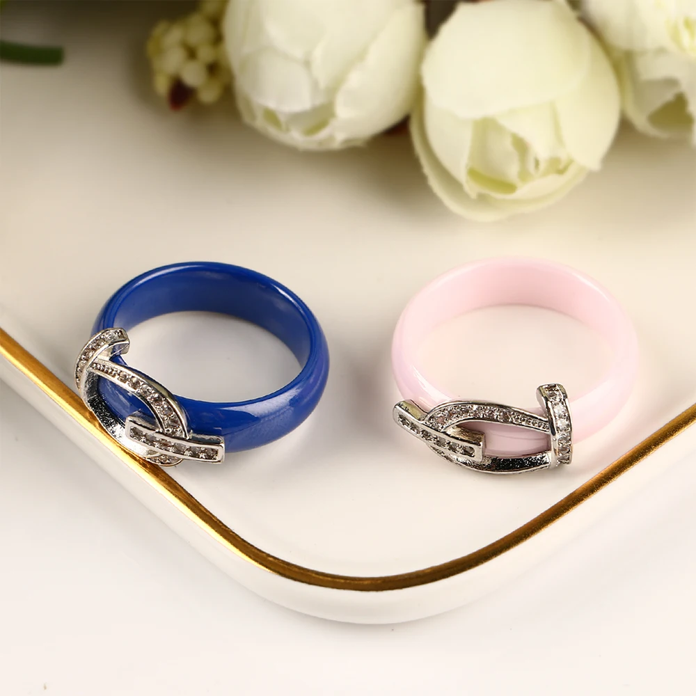 TUHE Модные женские кольца со стальным ремешком и пряжкой стразами черные белые