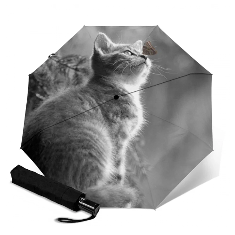 Креативный автоматический зонт с принтом котенка компактный складной защитой от