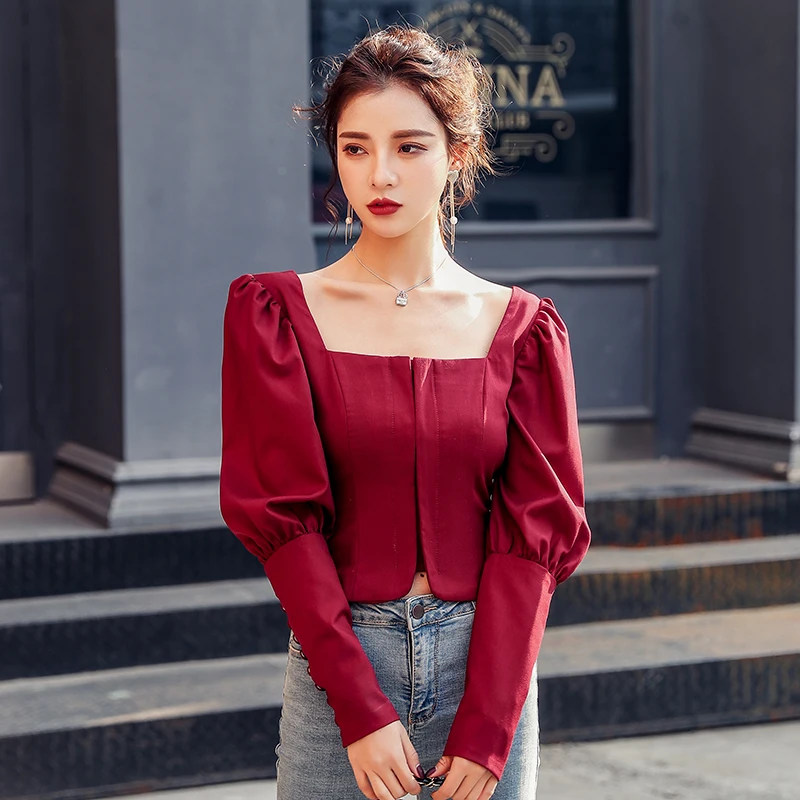 Женская блузка модная однотонная красная весна 2020 топы Camisa Feminina офисные рубашки