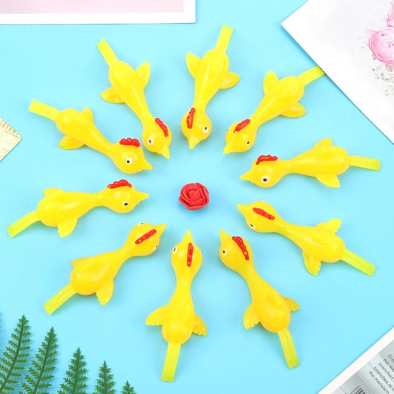

12pcs Funny Laugh Rubber Chicken Stretchy Flying Turkey Finger Birds Fidget Toy
