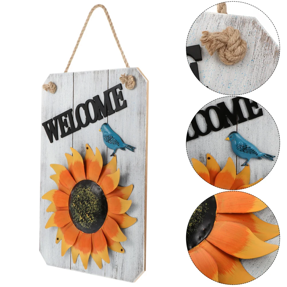 

1 Pc Creative Wooden Doorplate Welcome Cards Pendant Sun Flowers Wall Hangings