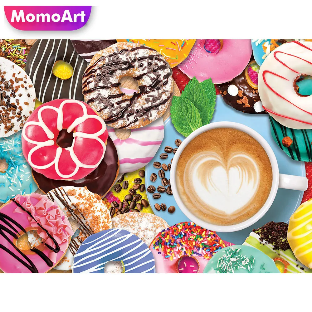 

MomoArt 5D DIY Diamond Mosaic Donut Diamond Painting coffee Cross Stitch Embroidery Food Picture Rhinestone Decor For Home
