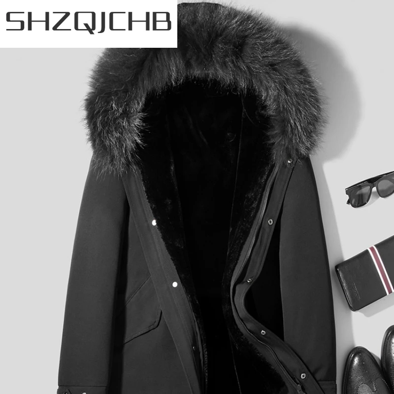 

JCHB 2021 Winter Coat Real Fur Jacket Men Natural Wool Fur Liner Parka Men Raccoon Fur Collar Warm Jackets Chaqueta Hombre L11-2