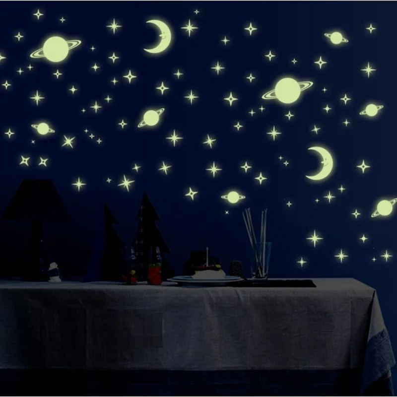 

Universe Starry Sky Creative Star of the World Moon luminous fluorescent PVC Wall Stickers Home Decor Mural Decal