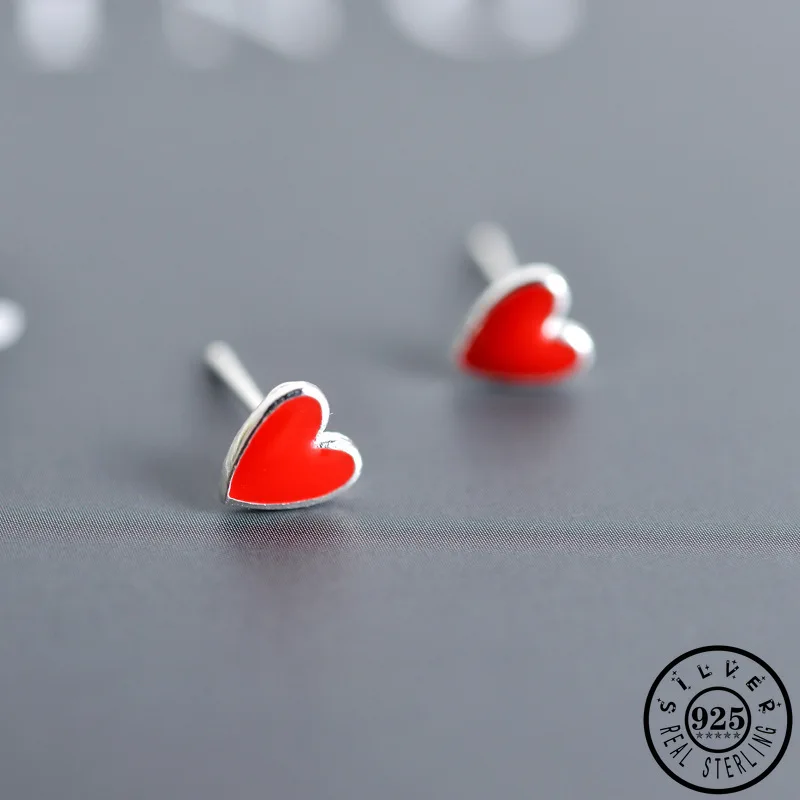 Серьги гвоздики женские из серебра 925 пробы в форме красного