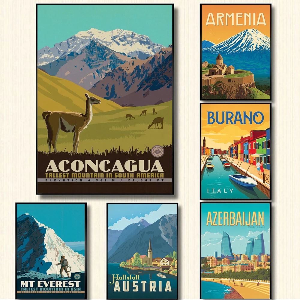 

Famous Tourist Attractions Landmarks Retro Vintage Poster And Print Canvas Painting Wall Art Pictures For Living Room Home Decor