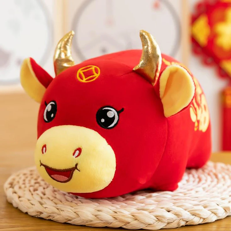 

1Pc 2021 New Year Chinese Zodiac Ox Cattle Plush Toy Milk Cow Mascot Plush Doll