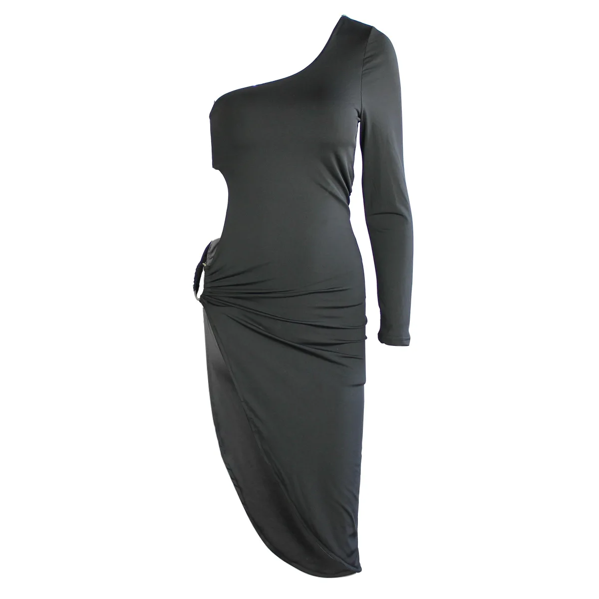 [Низкая цена] осенне-зимнее платье с длинными рукавами и одним плечом сексуальное