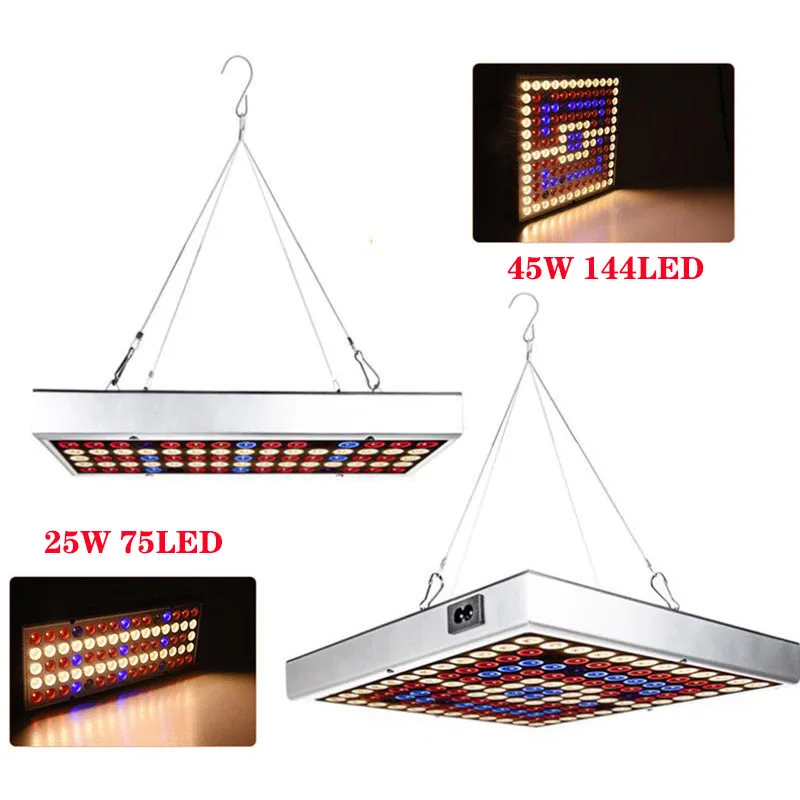 

75LED 144LED Full Spectrum Plants Grow 25W 45W Panel Light Phyto Lamp for Indoor Cultivo Growing Greenhouse Growbox Tent U27