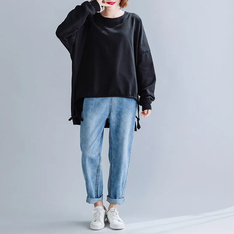 Tao8711 DIMANAF Autumn Winter Plus Size Women T-Shirt Basic Tunic Tops Shirts Cotton Long Sleeve Loose Casual Female Clothes Solid Black - Цвет: Tao8711