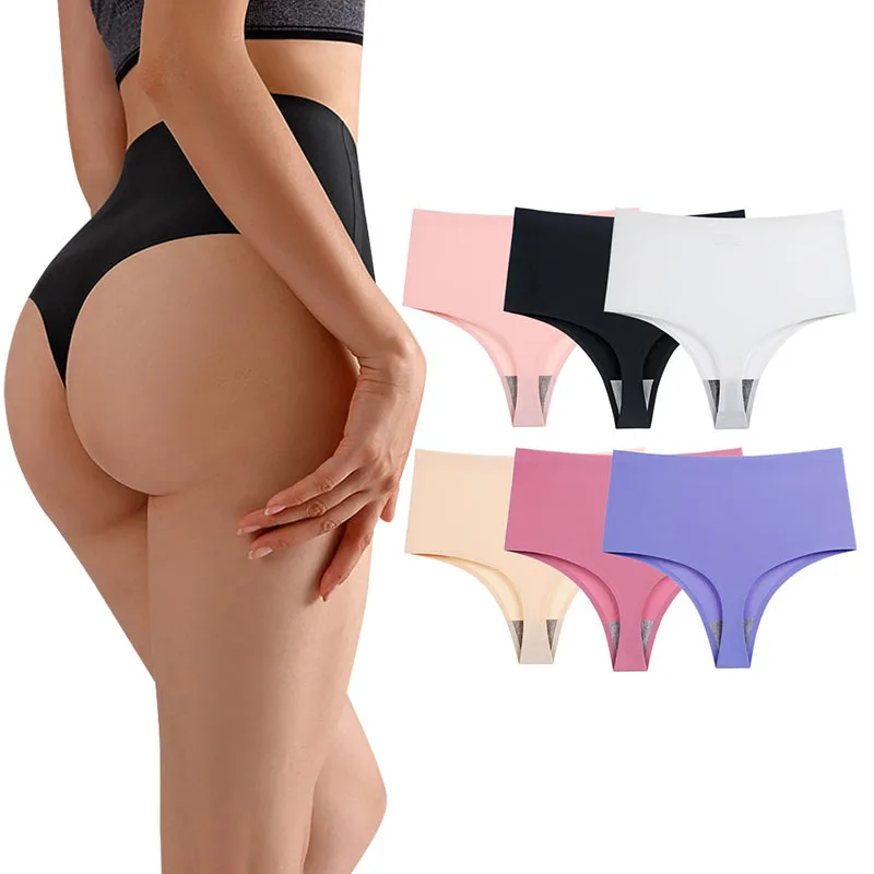 

Thong ice silk Women's panties seamless high waist sexy lingerie slimming stretch plus size fashionable female underwear