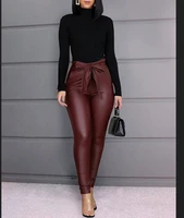 2021 sexy skinny pu leather leggings leggings high waist brown pants leopard print white pants women