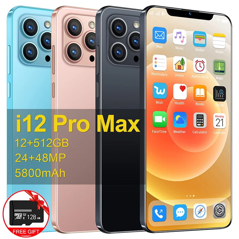 

Phone I12 Pro Max 6.7 Inch Smartphones 12+512GB Android10 HD Screen 5G Cellphone Face ID 5800mAh Mobile Phone Screen Protector