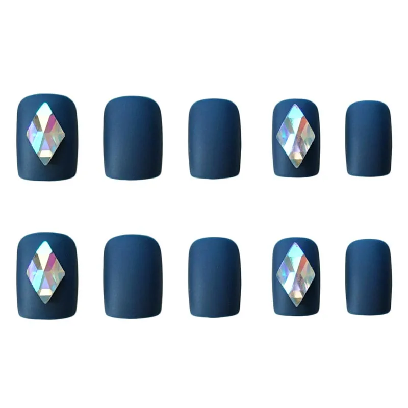 Накладные ногти 24 шт. синие красочные ромбовидные с клеем матовые готовые для