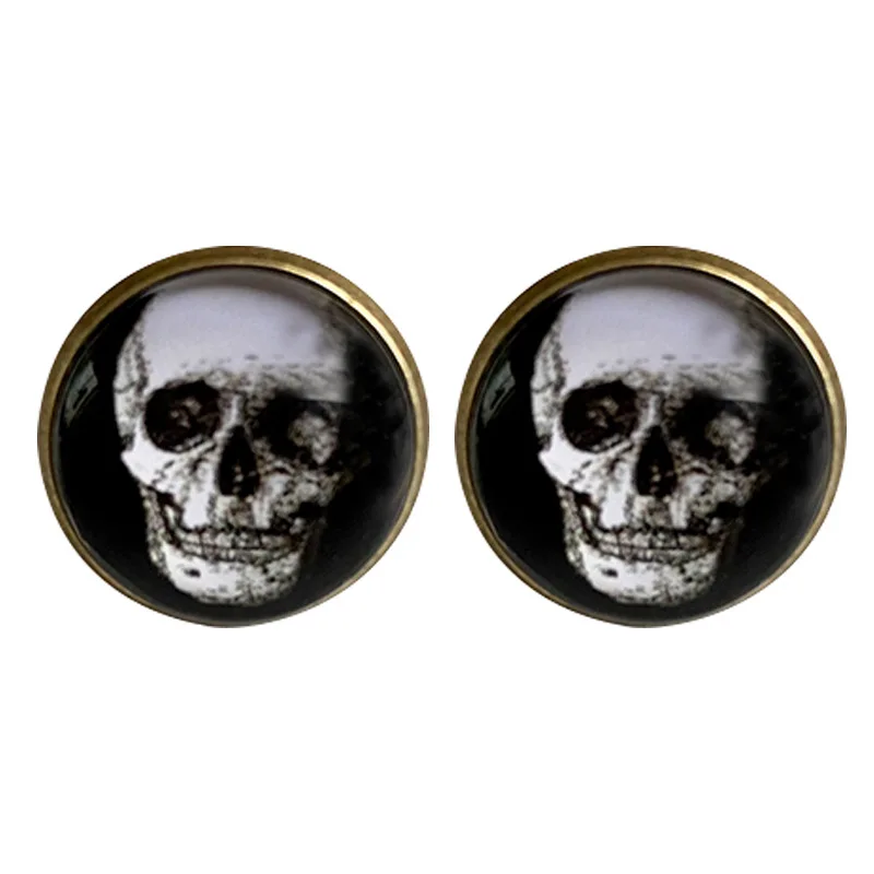 

Skull Button Studs Earrings for Women Punk Style Time Stone Stud Ear Rings